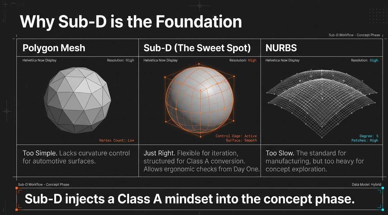 why-sub-d-is-the-foundation-polygon-mesh-vs-sub- - PSH Design Why Sub-D is the Foundation — Polygon Mesh vs Sub-D vs NURBS comparison PSH Design automotive
