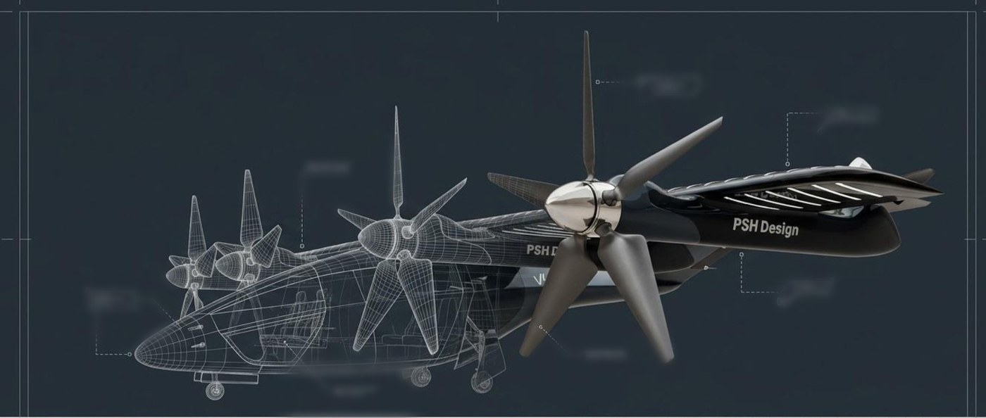 Sub-D control cage resolving into the finished surface on the same eVTOL concept by PSH Design