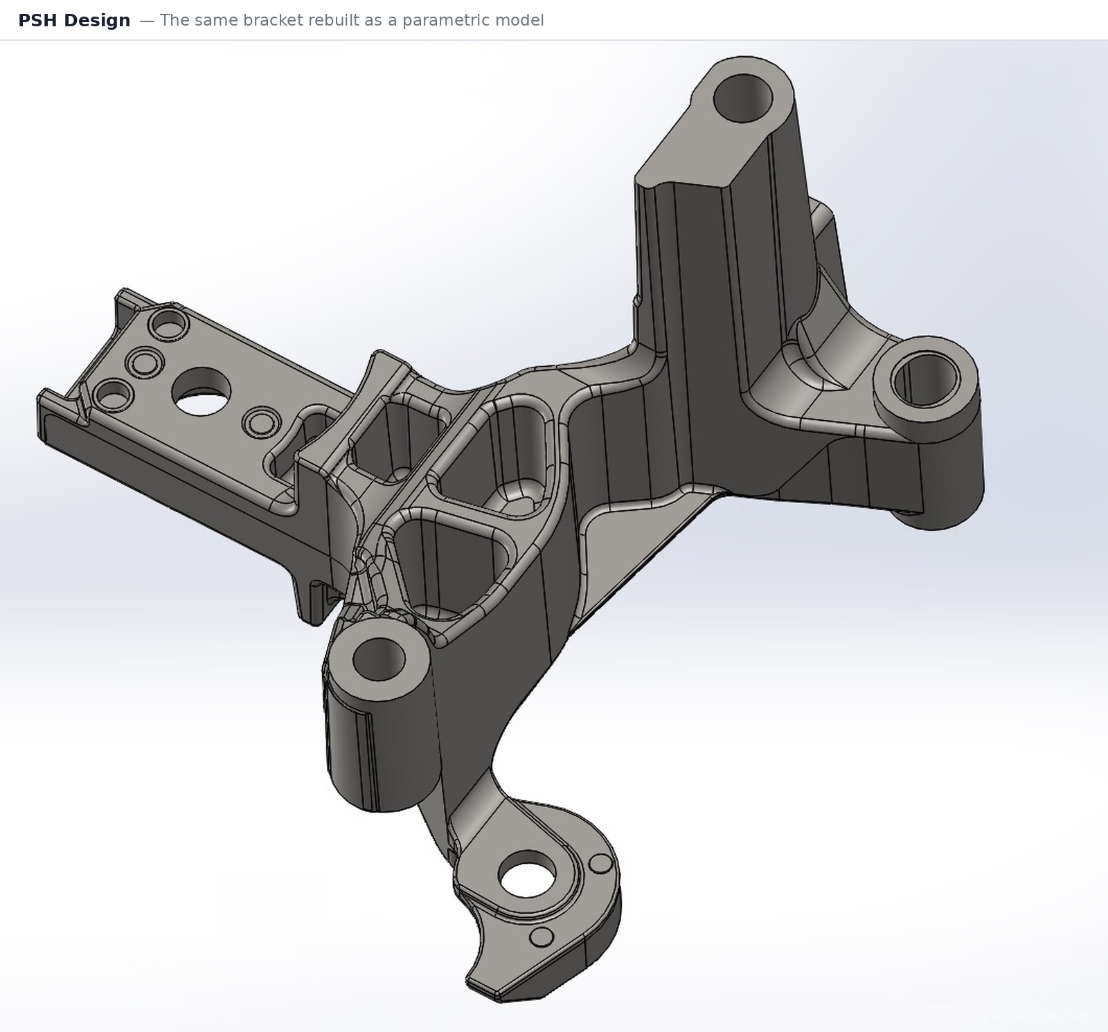 Cast bracket rebuilt as a parametric CAD model