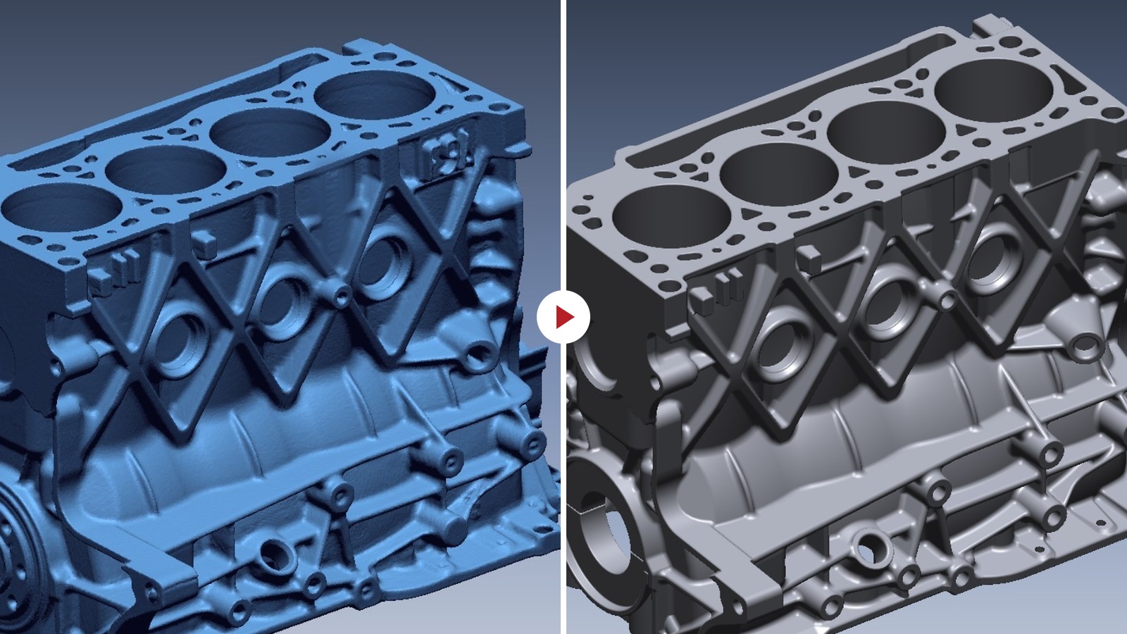 Scan data to native CAD — large casting | PSH Design Scan data of a large casting and the native CAD solid PSH Design rebuilt from it