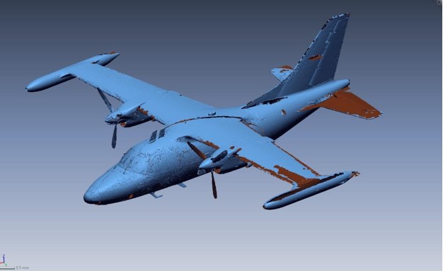 Scan mesh of a ten-metre aircraft received from the customer before CAD reconstruction