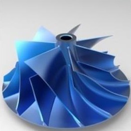 Turbine impeller with continuously curved blades rebuilt as NURBS surfaces from scan data
