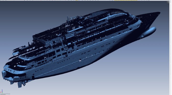 Point cloud of an eighty-metre passenger yacht hull as delivered for reverse engineering